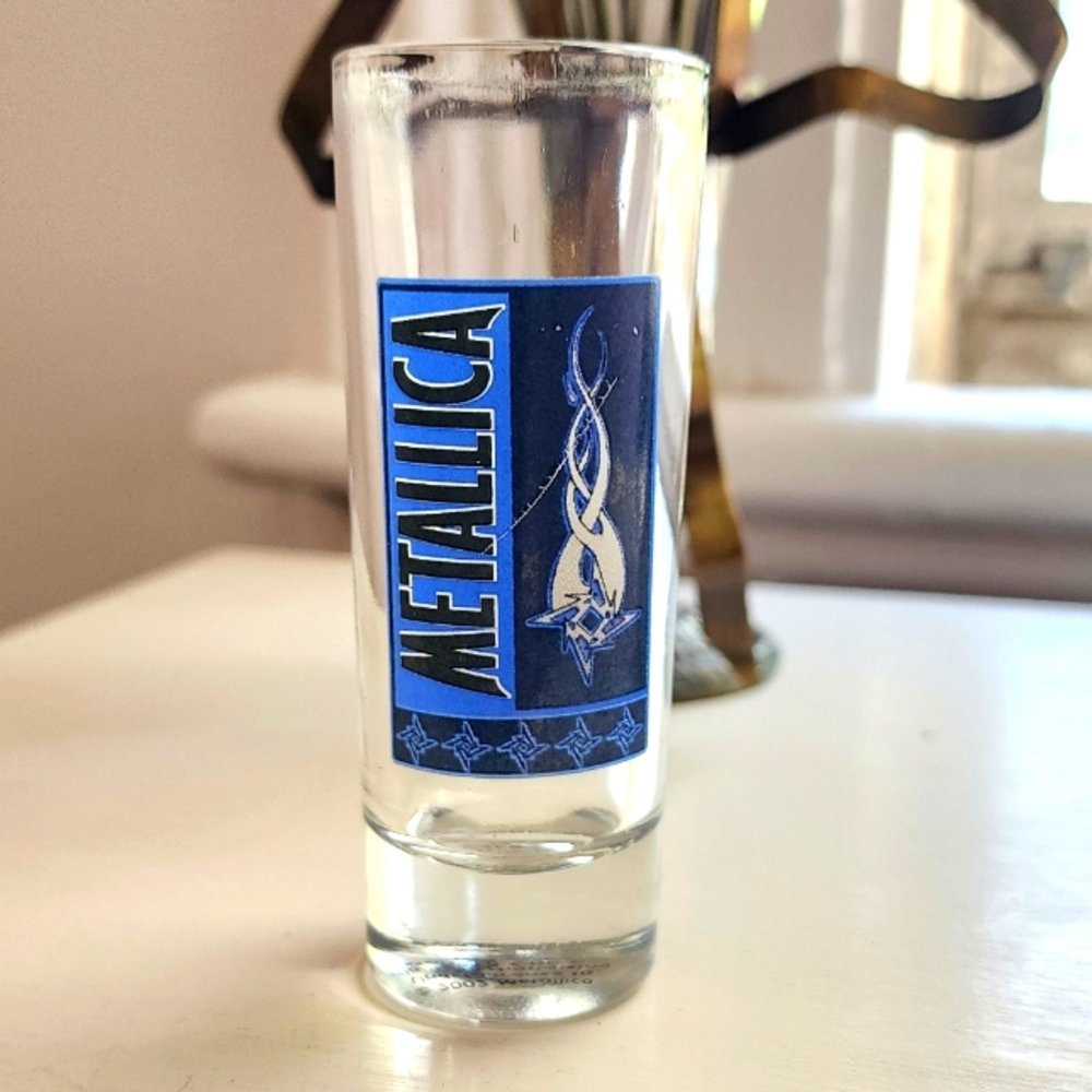 2002 Metallica Band Tall Glass Shooter Shot Glass - Music Collector Memorabilia
